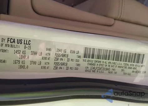 2015 Jeep Grand Cherokee Overland из США, поврежденный, VIN 1C4RJFCGXFC919043